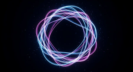 Abstract glowing circle Modern art Light trails Technology conceptの素材