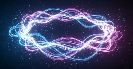 Abstract neon light trails. Electric lines dynamic flow.の素材