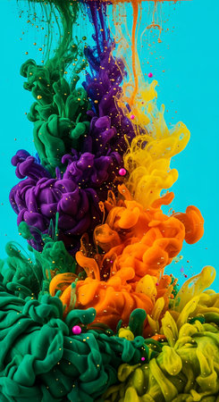 Vibrant fluid art Colorful ink in water. Abstract hues explosion.の素材