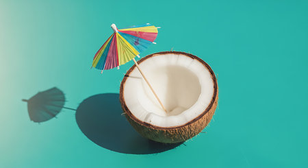 Refreshing coconut cocktail. Tropical beach vacation. Island getaway drink.の素材