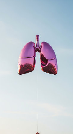 Lung balloon ascends bright sky medical symbol respiratory healthの素材