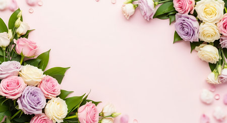 Elegant roses floral arrangement pastel shades background blooms feminineの素材