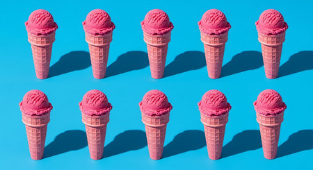 Strawberry ice cream cones Summer treat Sweet dessert Pink repetitionの素材