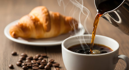 Morning coffee Croissant Breakfast Warm drink Coffee beans Aromaの素材
