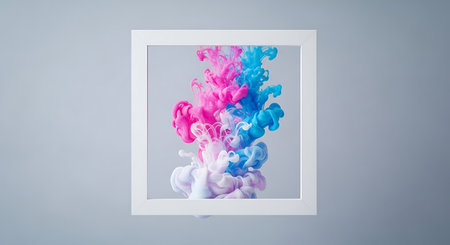 Ink cloud square frame blend vibrant colors creative motion art.の素材