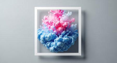 Abstract ink cloud art. Swirling pink and blue ink dispersion.の素材