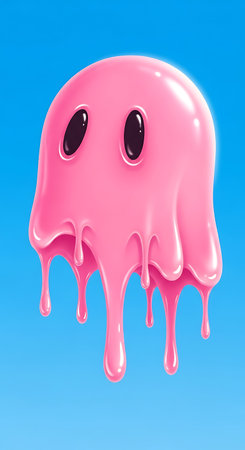 Playful cartoon pink ghost on blue. Fun, spooky yet cute visual.の素材