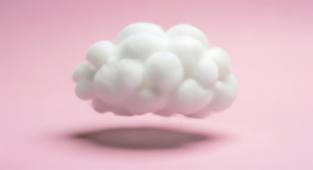 Floating white cloud pink backdrop serene cotton like cloudscape dreamy visuals.の素材