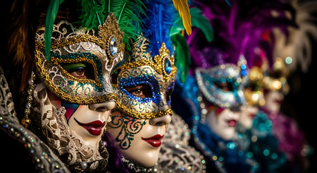 Ornate venetian masks carnival masquerade glamour celebrationの素材