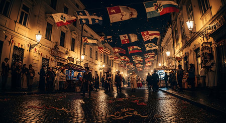 Historical market festival night Prague cityscape tradition fairの素材