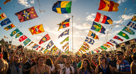 Festival Celebration Flags Cheer Joy Cultural Diversity Event Spectacle.の素材