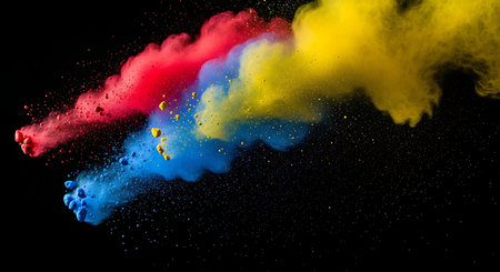 Colorful powder explosion Black background Abstract vibrant pigmentsの素材