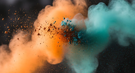 Colorful powder explosion. Abstract art in motion. Dynamic particle cloud.の素材