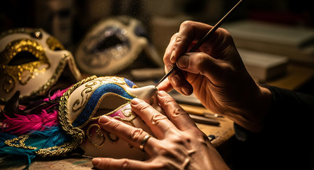Crafting venetian masks artisan hands gold embellishmentsの素材