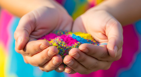 Hands holding holi powder celebration festive powder colorsの素材