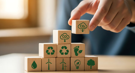 Depiction of environmental stewardship and carbon reduction for a green future.の素材