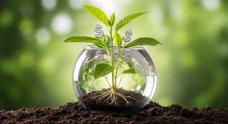 Wealth plant growth financial success concept seedling money signs.の素材