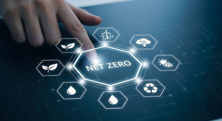 Net zero emissions renewable energy carbon-neutral future ecology balance.の素材