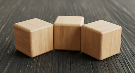 Unmarked wooden blocks. Customizable messaging. Business concept display.の素材