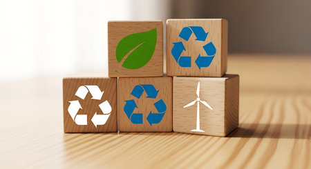 Ecological sustainability icons. Renewable energy symbolism. Green living sign.の素材