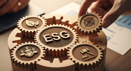 ESG. Environmental, Social, Governance. Gear puzzle. Strategyの素材