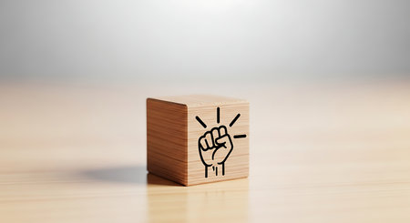 Wooden cube art features human rights and solidarityの素材