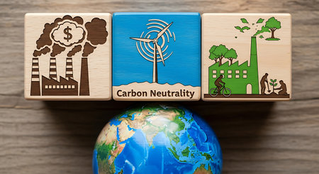 Carbon neutrality industry renewable energy sustainability wooden blocksの素材