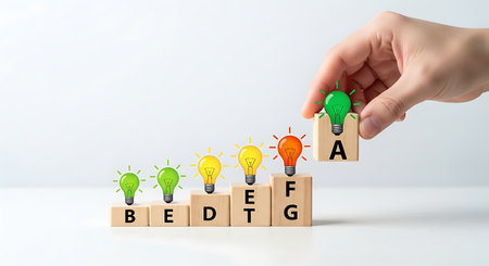 Performance ranking wooden blocks light bulbs performance grading evaluationの素材