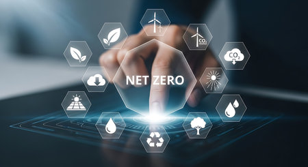 Reaching net zero emission sustainable energy protecting environmentの素材