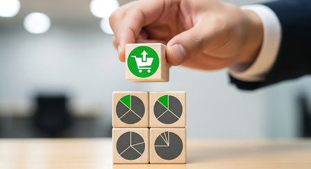 Market analysis blocks, data trends, business strategies, financial growth.の素材