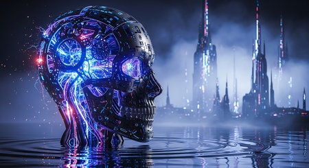 Artificial intelligence skull futuristic digital brain data humanoid.の素材
