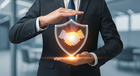 Guarantee trust partnership. Security assurance safety deal.の素材