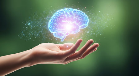 Advanced brain function cognitive technology artificial intelligence enhanced mental digital.の素材