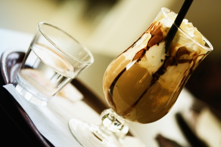 iced coffee with cup of water