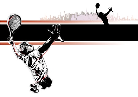 illustration of tennis player with black lineのイラスト素材
