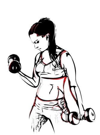 illustration of woman with dumbbellsのイラスト素材