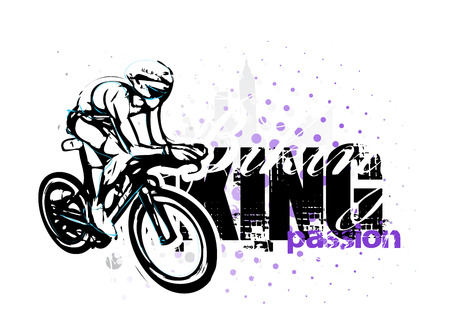 cycling illustration on grungy backgroundのイラスト素材