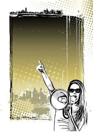 speaker illustration on grungy backgroundのイラスト素材