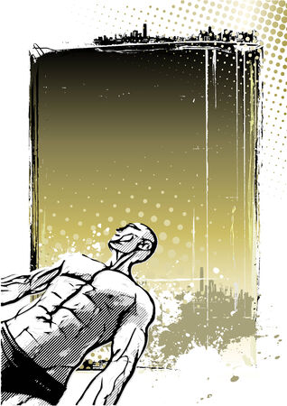 bodybuilder illustration on grungy backgroundのイラスト素材