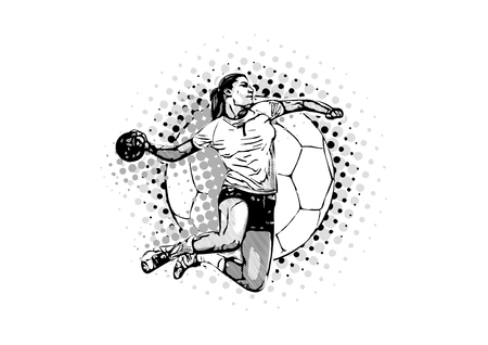 Woman handball player on the handball ball illustrationのイラスト素材
