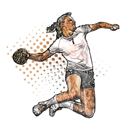 colored woman handball player vector illustration on white backgroundのイラスト素材