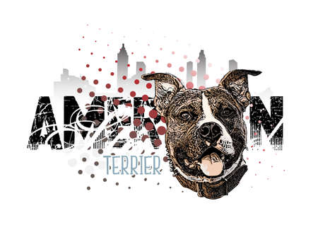 American Staffordshire terrier colored vector Illustration on grungy Backgroundのイラスト素材