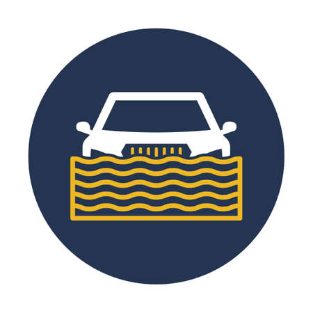 Car in flood, water white glyph with color background vector icon which can easily modify or editのイラスト素材