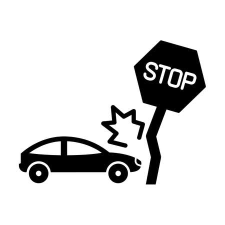 Stop sign with car accident  Glyph Style vector icon which can easily modify or editのイラスト素材