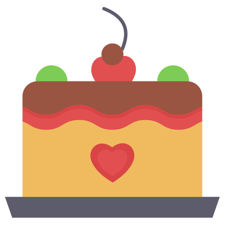 Cake with heart icon, vector illustration. Flat design style.のイラスト素材