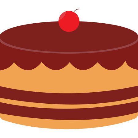 A piece of chocolate cake with a cherry on top, vector illustrationのイラスト素材
