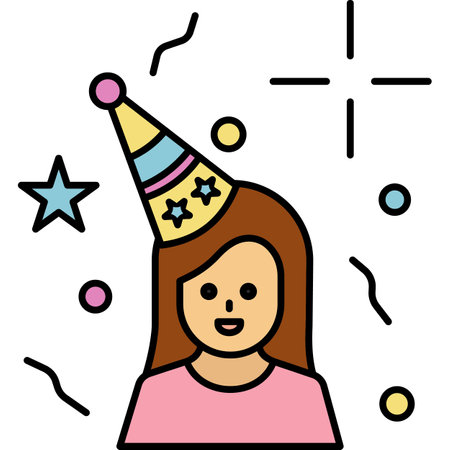 birthday girl with party hat and confetti vector illustration graphic designのイラスト素材