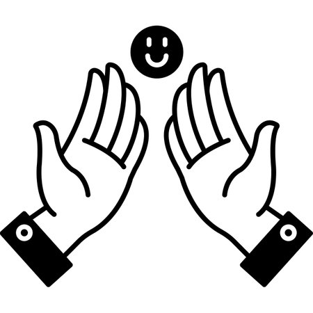 Hands clapping with smiley face, vector line icon illustrationのイラスト素材