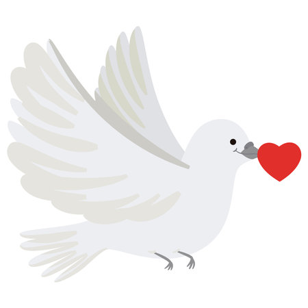 White dove with red heart in its beak. Vector illustration.のイラスト素材