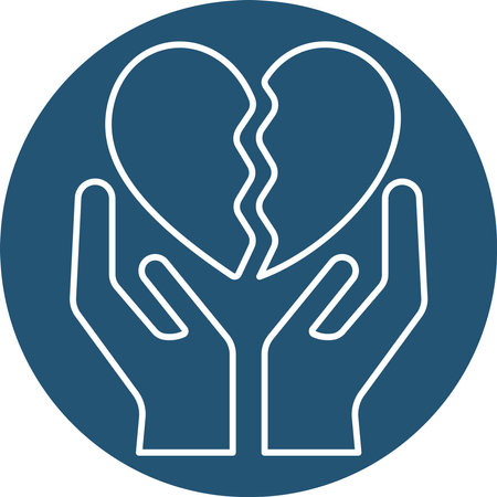 broken heart in hands icon on blue circle flat style vector illustration.のイラスト素材